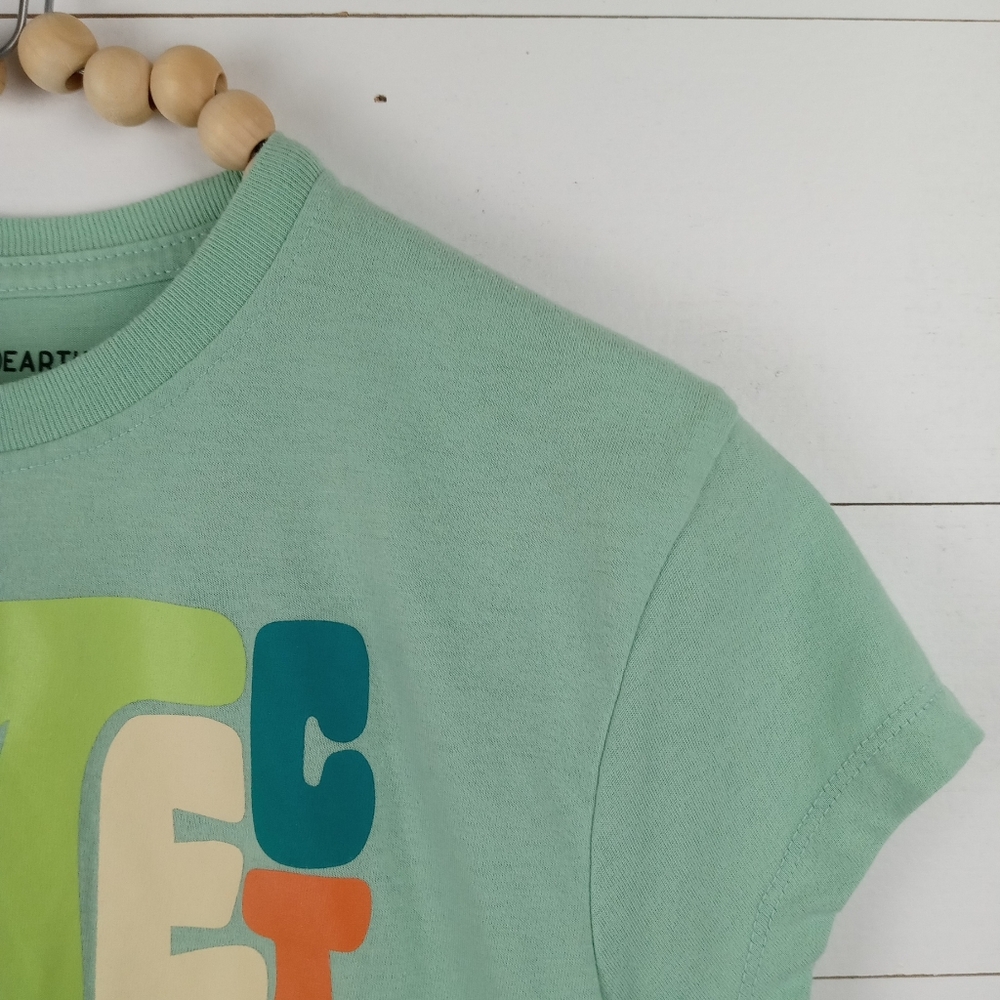 Happy Earth girls size S mint green cropped protect our planet tshirt bright - Picture 4 of 8